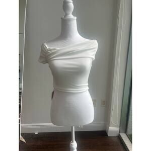 Off Shoulder Asymmetric Short Sleeve Blouse